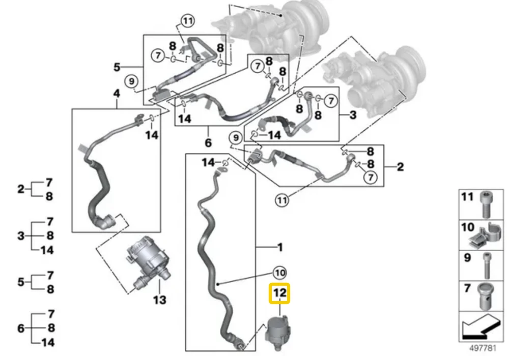 BMW Auxiliary water pump Originalus 11519424349 5' G30 (07/2018 — 12/2019) 7' G11 LCI (01/2018 — 12/2019) 7' G12 LCI (01/2018 — 12/2019) 8' G14 (10/2017 — 12/2019) 8' G15 (10/2017 — 12/2019) 8' G16 Gran Coupé (05/2018 — 12/2019)
