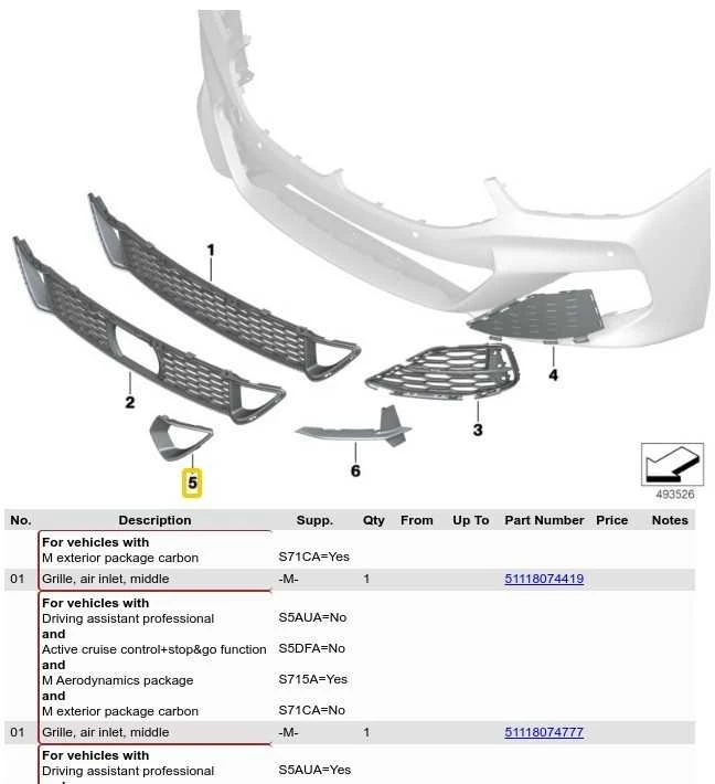 BMW Dešinioji Oro Įleidimo Angos Apdaila G14 G15 51118074802