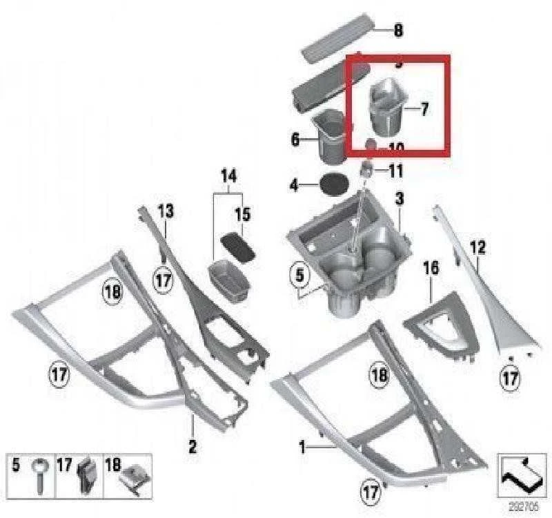 BMW dėtuvė, puodelio laikiklis, priekinis keleivio pusės 51169257210