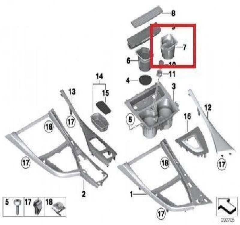 BMW dėtuvė, puodelio laikiklis, priekinis keleivio pusės 51169257210