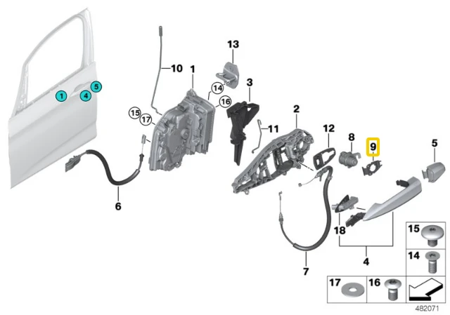 BMW Durų Rankena Bell Housings F45 F46 F48 F39 F15 F85 F16 Originalus 51217304727