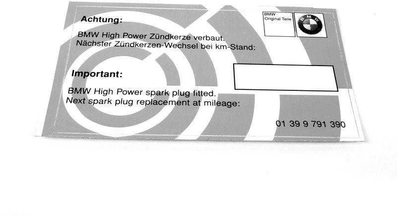 BMW E28 E30 E31 E32 uždegimo žvakių serviso lipdukas GENUINALUS 01399791390