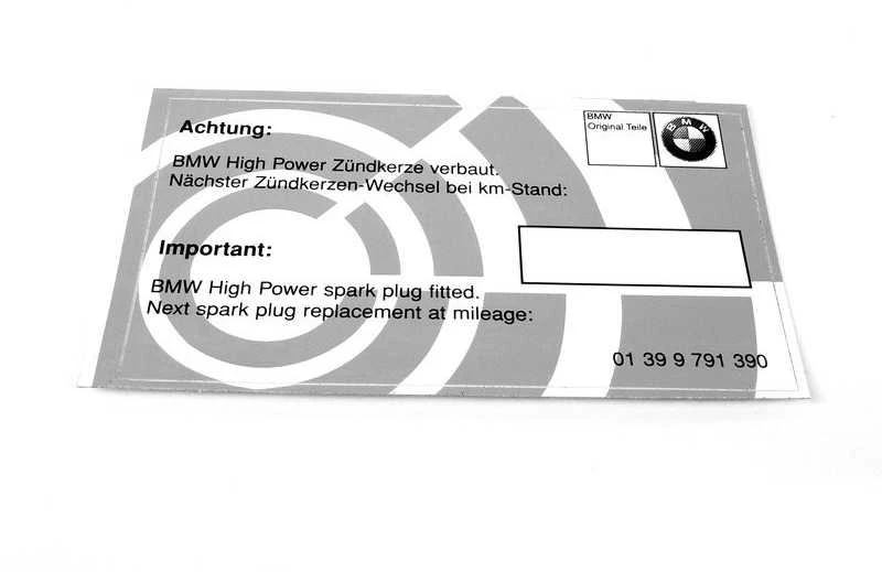 BMW E28 E30 E31 E32 uždegimo žvakių serviso lipdukas GENUINALUS 01399791390