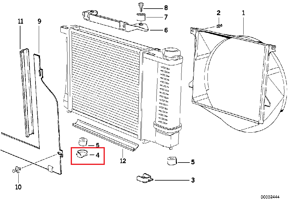 BMW E30 E31 E32 E34 RADIATORIAUS Tvirtinimo laikikliai 10MM Originalūs 17111178449