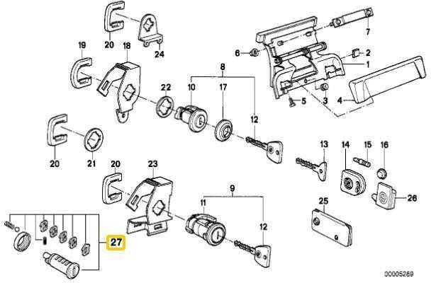 BMW E30 Remonto komplektas durų užrakto cilindras dešinysis originalus 51219061344