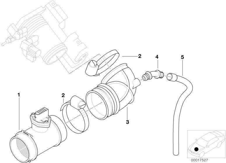 BMW E34 E36 Kompaktinė masinio oro srauto jutiklio žarna originali 13411247910