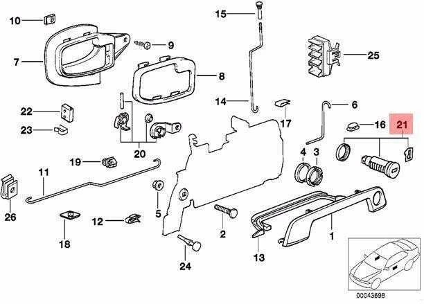BMW E34 E36 priekinių durų užrakto cilindro kairės pusės remonto komplektas originalus 51218203099