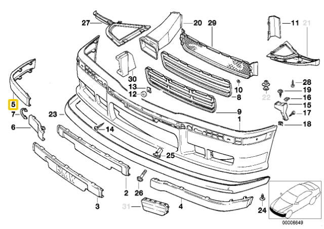 BMW E36 3' Dešinės Pusrėmio Juostelė Originalus 51112265638