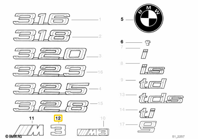 BMW E36 3' Galinio Emblema Geklente 51142250539