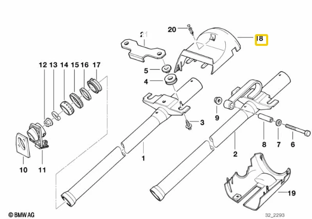 BMW E36 viršutinė vairo kolonėlės apdailos plokštė originali 32311093251