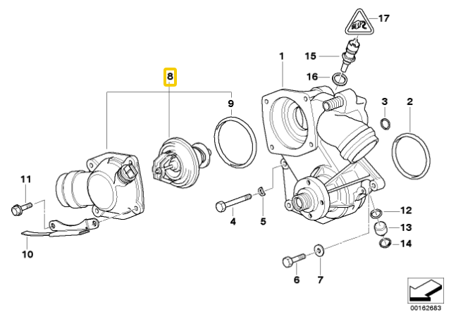 BMW E38 7 Termostato Anschlussstutzen Originalus 11531436852