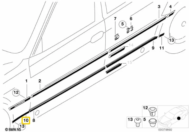 BMW E38 Dešinysis dangtelio juostelė originali 51138236894