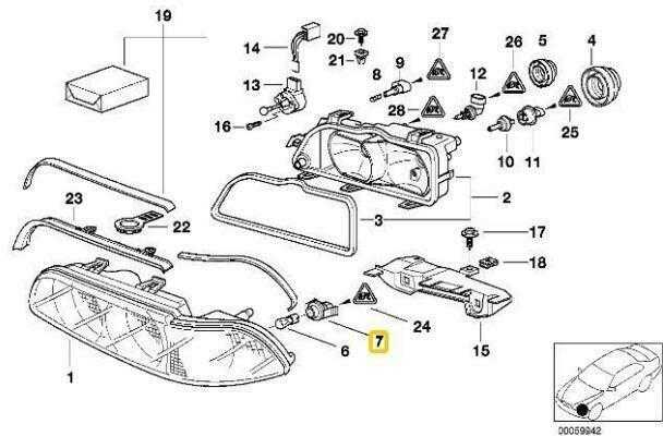 BMW E38 E39 priekinių žibintų indikatoriaus lemputės laikiklis originalus 63138361002