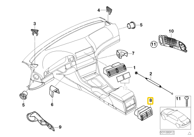BMW E39 5 SERIJA Galinis Centrinis Konsolės Oro Ventiliatorius 64228376150