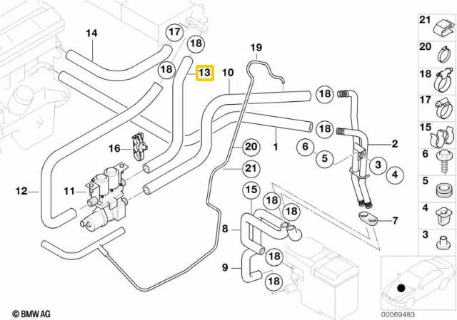 BMW E39 5 Vandenilio Vamzdžio Ir Kairiojo Radiatoriaus Šlaunis Originalus 64218367929