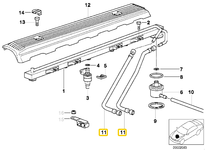 BMW E39 sedanas universalas Kuro įpurškimo sistemos žarna originali 13311744100