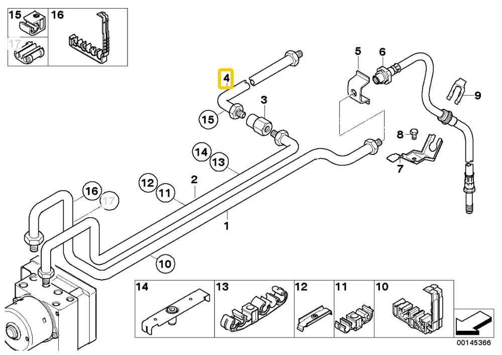 BMW E46 E60 E61 Kabrioletas Galinis ABS/ASC T stabdžių vamzdelis Originalus 34326766825