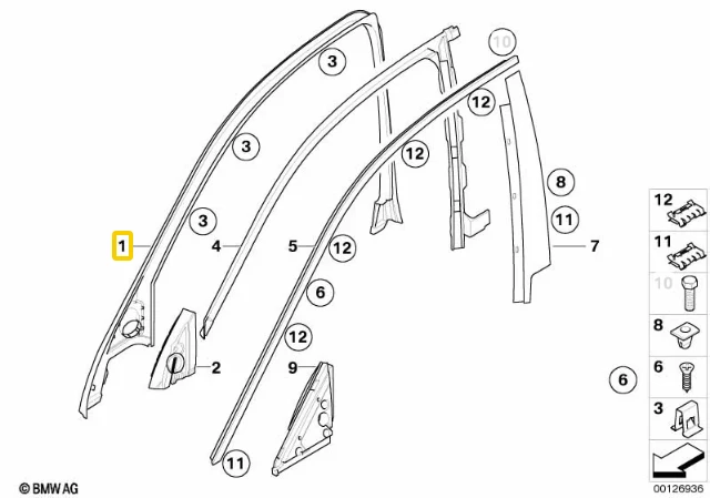 BMW E60 E61 Priekinio Dešinės Durų Langų Rėmo Dangtelis Originalus 51337033628