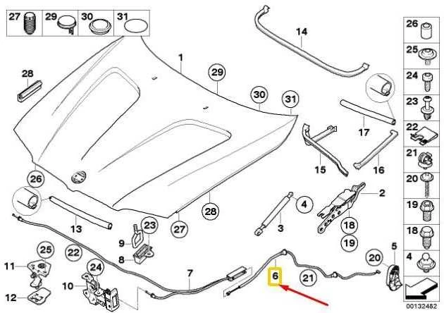 BMW E83 variklio dangčio atleidimo lynas priekinis originalus 51223434832