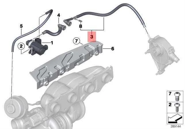 BMW E84 E89 F07N F10 F10N turbokompresoriaus vakuuminė žarna 11657607726 originali