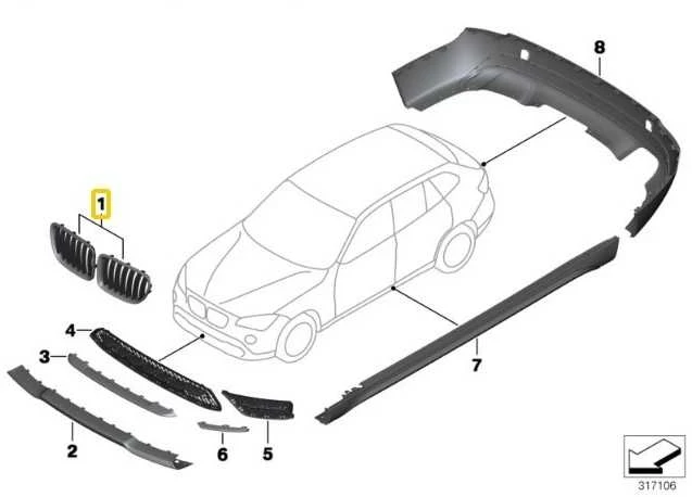 BMW E84 priekinių kairiojo ir dešiniojo inksto grotelių rinkinys Originalus 51117347669