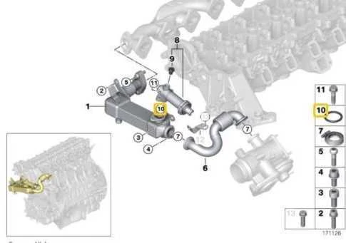 BMW E87 guminis aušinimo skysčio O-Ring sandarinimo tarpiklis EGR termostatas originalus 11532248435