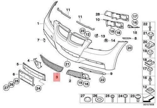 BMW E90 E91 Sedanas Universalus Priekinis Buferis Centrinė Grotelė Originali 51117907076