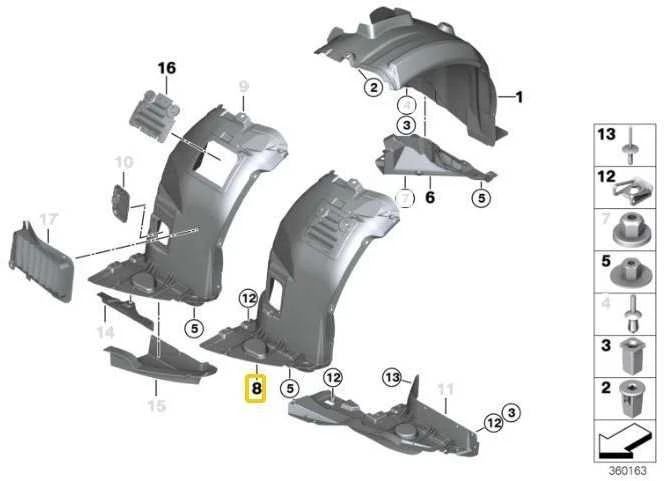 BMW E90 E92 E93 dešinysis sparno įdėklas originalus 51717899816