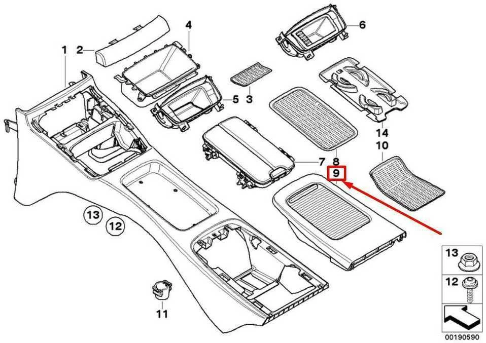 BMW E92 E93 316i 318i 320d 320i galinės konsolės dangtelis 51166963915 originalus