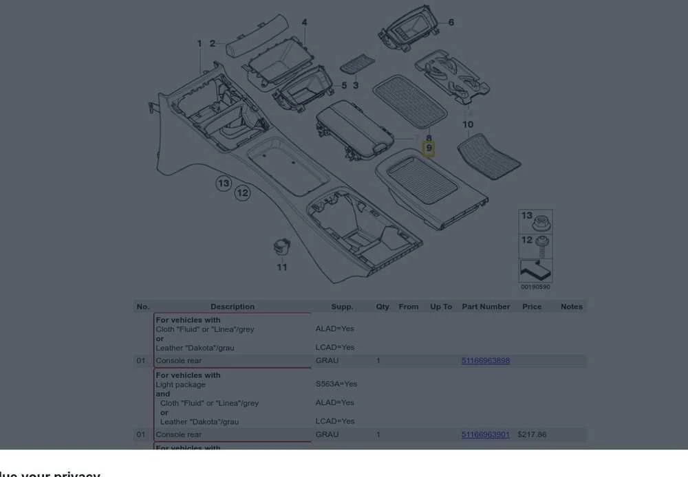 BMW E92 E93 316i 318i 320d 320i galinės konsolės dangtelis 51166963915 originalus