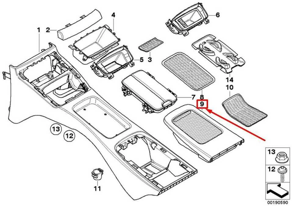 BMW E92 E93 316i 318i 320d 320i galinės konsolės dangtelis 51166963915 originalus