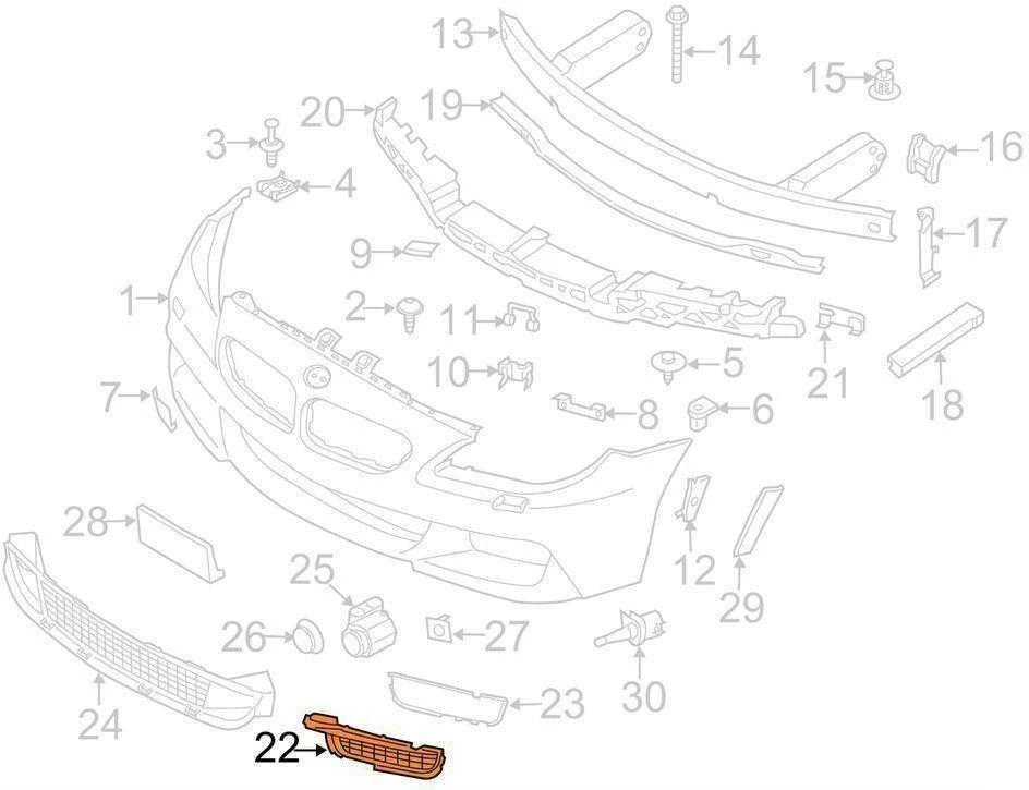 BMW F06 priekinis bamperis M grotelės Kairė originali 51118050347