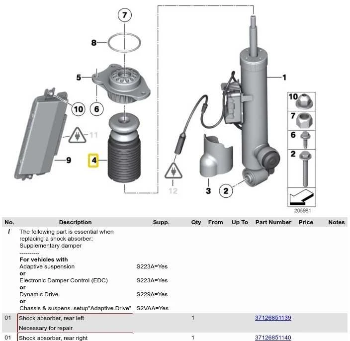 BMW F07 520D 528I 530D 155KW 530DX 535D PAGALBINIS AMORTIZATORIUS 33536856868 ORIGINALUS