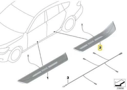 BMW F07 galinė dešinė apšviesta durų slenksčio juosta Originalus 51477193476
