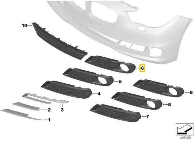 BMW F07 GT LCI priekinis bamperis apatinės linijos grotelės kairės pusės 51117331673 originalus