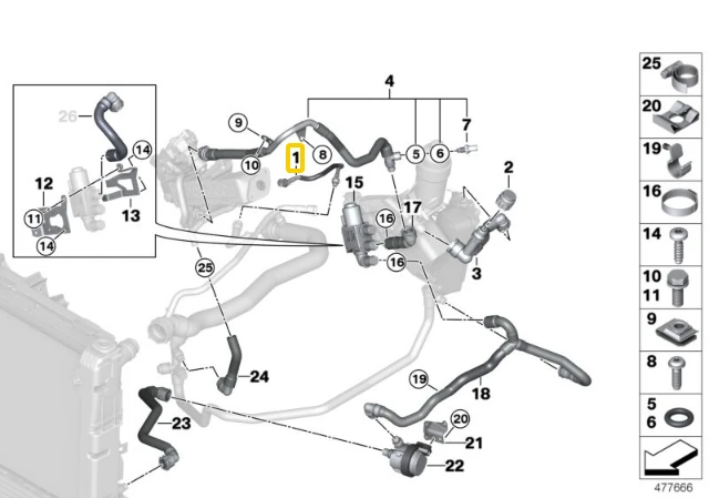 BMW F10 aušinimo sistemos radiatoriaus cilindrų galvutės vamzdis Originalus 11538514456