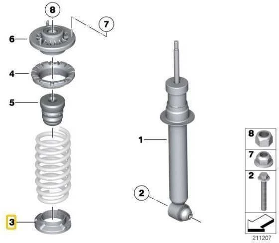 BMW F10 F06 F06 F21 F13 F01 Galinės apatinės spyruoklės pagalvėlė originali 33536856172