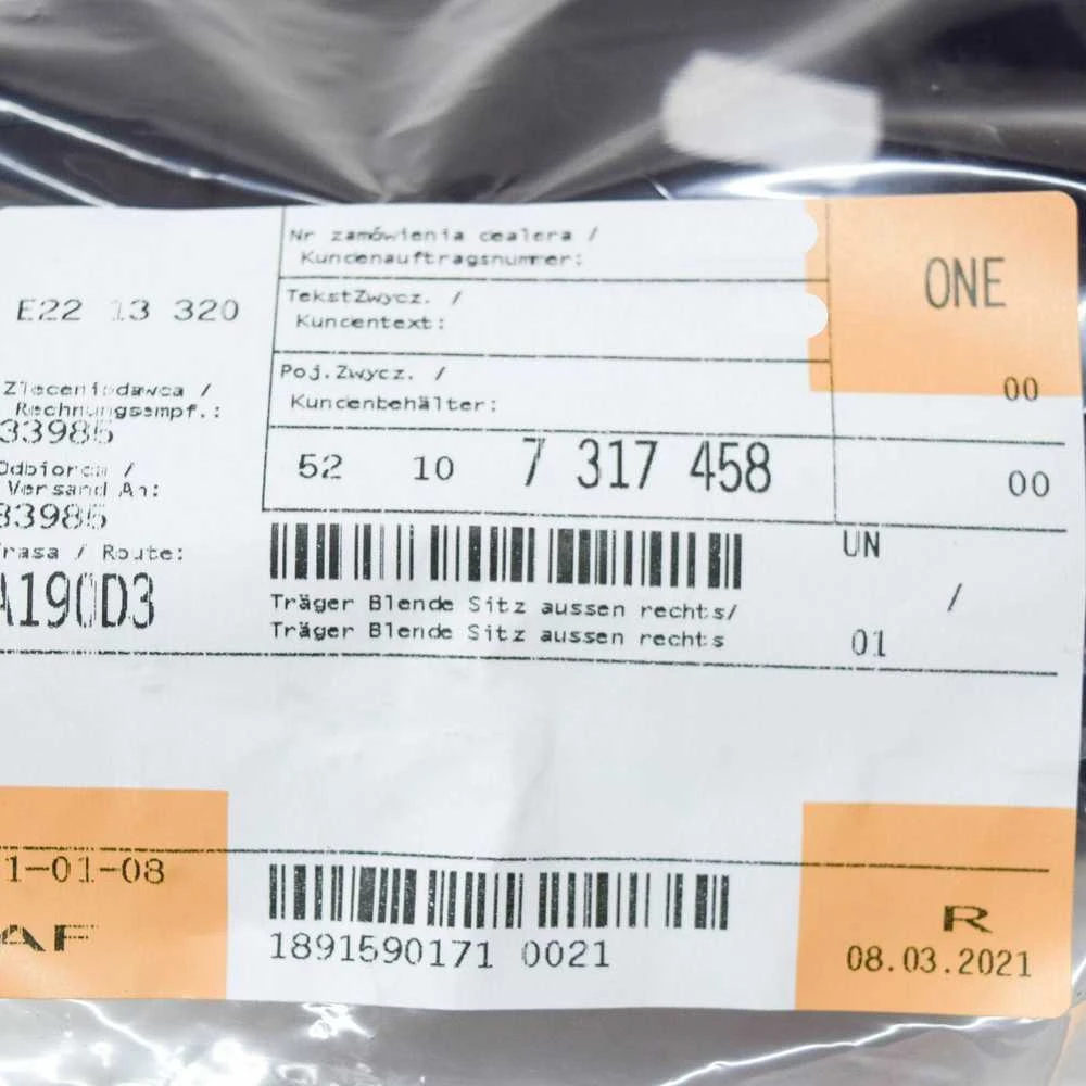 BMW F10 priekinės dešinės sėdynės išorinės atramos apdaila originali 52107317458