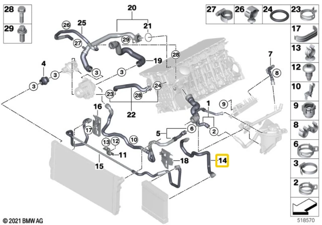 BMW F12 F13 aušinimo žarna originali 17127597995
