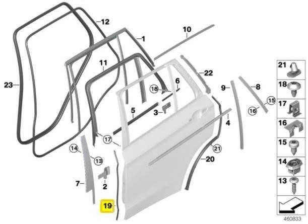 BMW F15 galinių durų B stulpelio sandariklis kairėje pusėje originalus 51767318509