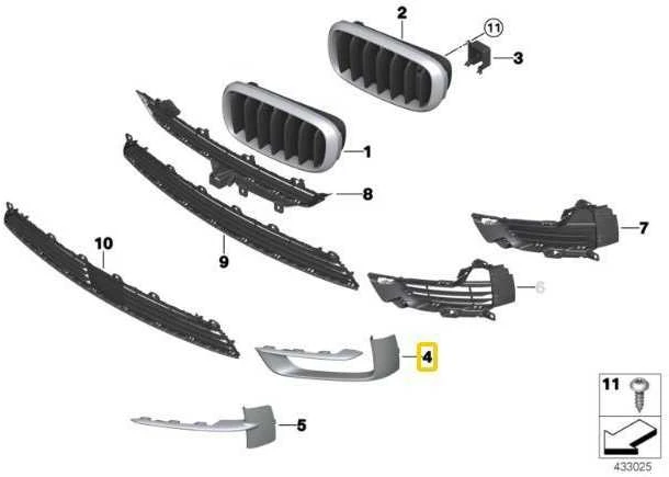 BMW F15 priekinio bamperio apdailos grotelės kairės pusės originalios 51117308043