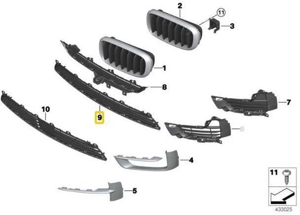 BMW F15 priekinio bamperio grotelės Apatinės grotelės Originalios 51117294475