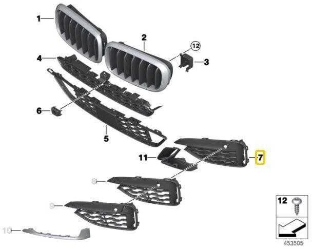 BMW F16 priekinės dešinės pusės uždarytos grotelės originalios 51118069334