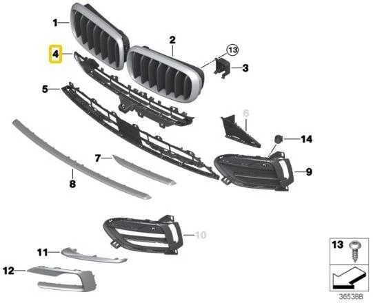 Bmw X6 F16 Priekinio Buferio Centrinės Viršutinės Atviros Grotelės Originalus 51117319767