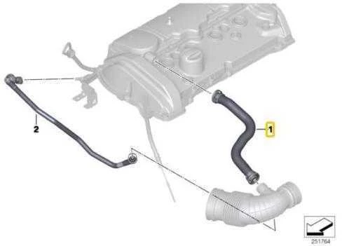 BMW F20 cilindrų galvutės ventiliacijos žarnelė Originali 11157608144