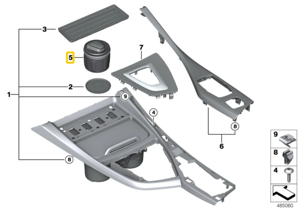 BMW F20 F20 F21 F87 F33 G30 G31 G32 PELENINĖ PUODELIO LAIKIKLYJE ORIGINALI 51169323677