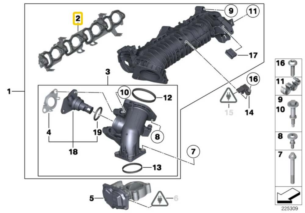 BMW F20 F21 E90 F30 VARIKLIO ĮSIURBIMO KOLEKTORIAUS SANDARINIMO TARPIKLIS ORIGINALUS 11618506407