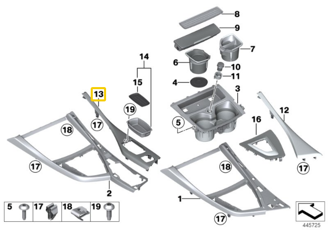 BMW F20 F21 F22 Centro Konsolės Dėklas Alu Originalus 51169207267