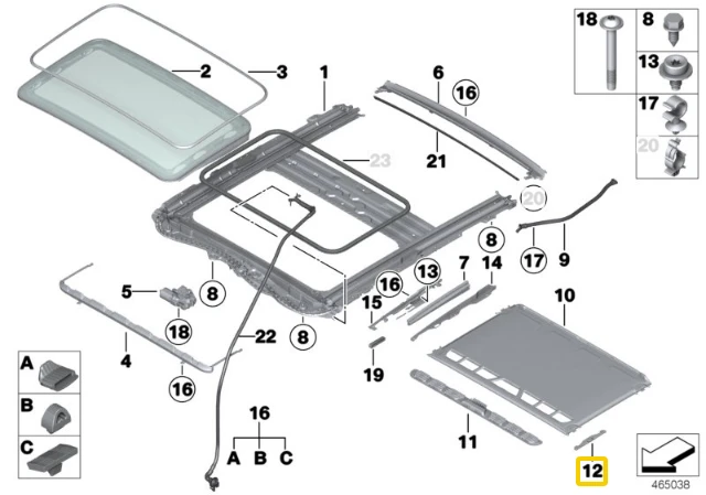 BMW F20 F21 F30 Sliding Headliner Slider Originalus 54107313922