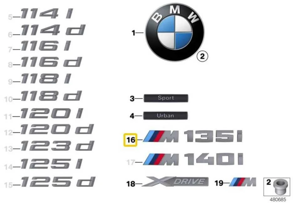 BMW F20 F21 Galinio Emblema Lipdukas Originalus 51148060253